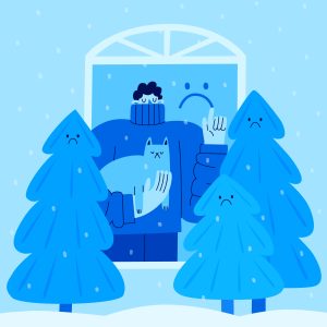 Person reflecting near warm holiday lights — representing emotional healing and coping with holiday depression